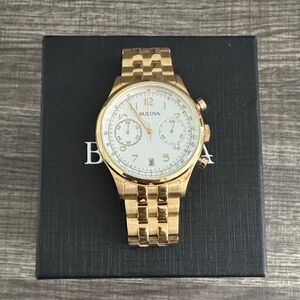 Bulova 97B149 Men’s Gold-Tone Watch – Like New, Minimal Wear, Full Box + Links